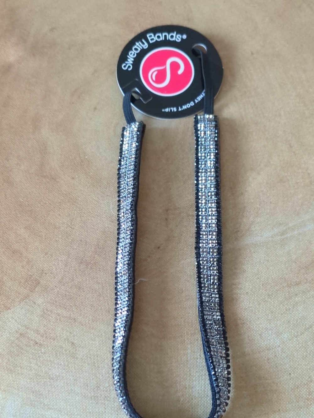 Sweaty Bands 1/2 Inch  Gunmetal And Black Rhinestone Velvet Line Headband